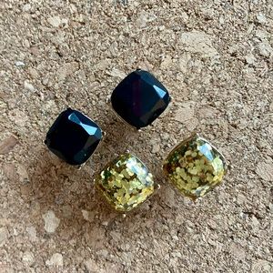 Black & Gold Glitter Stud Earrings Set ✨